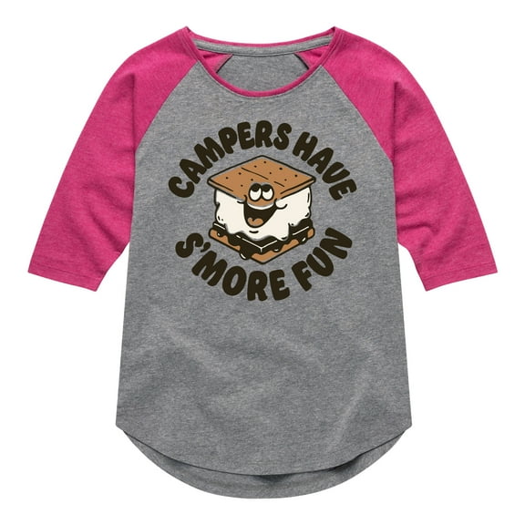 Instant Message - Camping Is Smore Fun - Toddler & Youth Girls Raglan Graphic T-Shirt