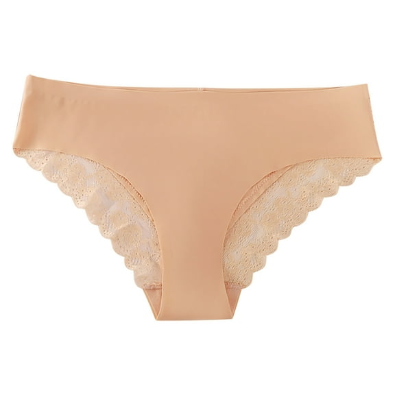 Scyoekwg Womens Underwear Thong Fashion Bikini Underwear Hollowed Out Solid Color Ladies Panties Breathable Low Waisted Hipster Panties Underpants(Beige,S)