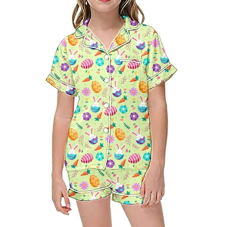 

2 Piece Sets Pajamas for Kids Children Graphic Print Short Sleeve Button Shirt Shorts Pajama Set Its A Girl Clothes Girls Baby Items Thanksgiving Outfit Girl 2t Girls Clothes Matching Baby and Girl
