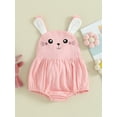 thumbnail image 2 of Suealasg Baby Girls Easter Cami Romper Sleeveless Bunny Print Bandage One Piece Bodysuits with Plush Ball Decor, 2 of 9