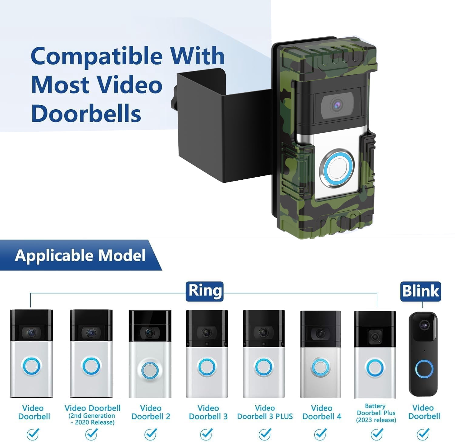 Anti-Theft Video Ring Doorbell Mount , Left and right doors cna be installed,to-way design for houses, apartments, businesses, No Need to Drill