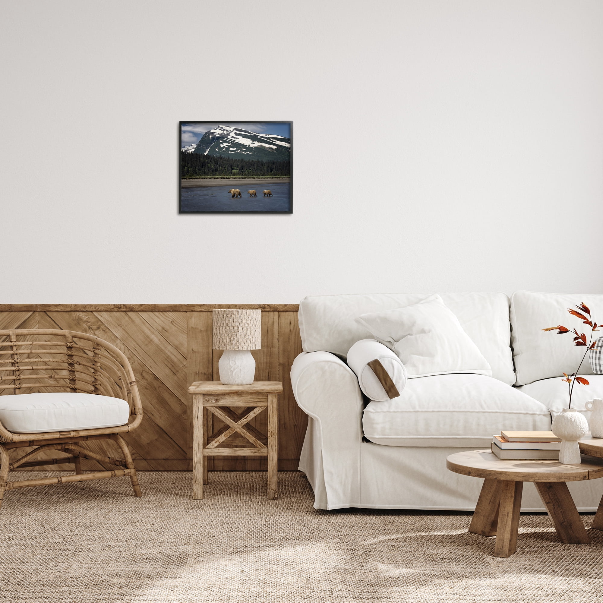 Stupell Industries Bears Crossing Icy River Landscape Photography Black Framed Art Print Wall Art, 20 x 16