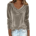 thumbnail image 7 of Dyfzdhu Long Sleeve Shirts For Women Velvet Shirts For Cowl Neck Pleated Tops Elegant Fall Ruched Long Sleeve Blouse Womens Blouses, 7 of 7