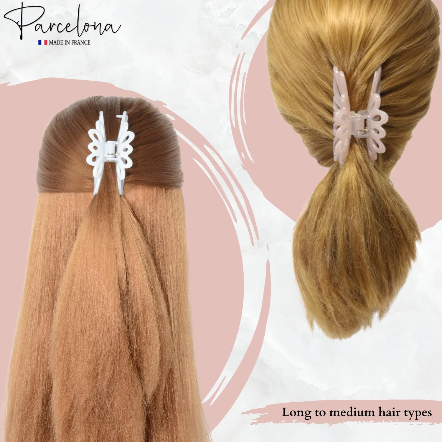 Parcelona French Plume Medium 3" Celluloid Hair Claw Clips for Women  2 Pcs
