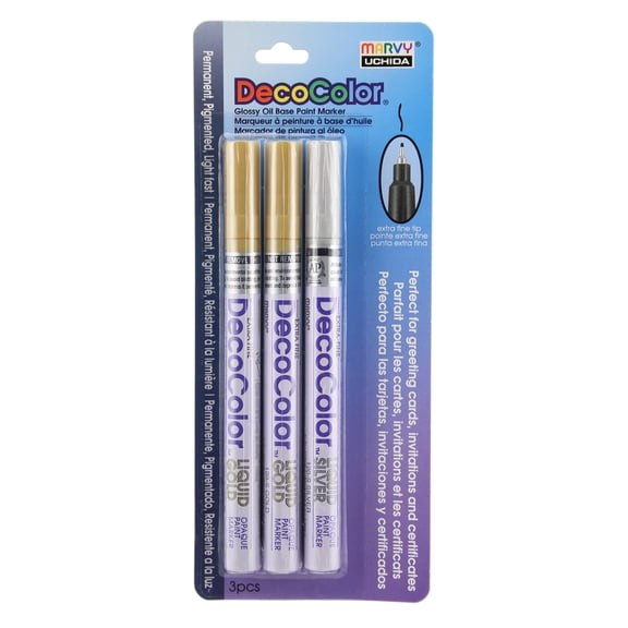 Marvy Uchida Decocolor Extra Fine Paint Marker Set of 3 Silver, 2 Gold