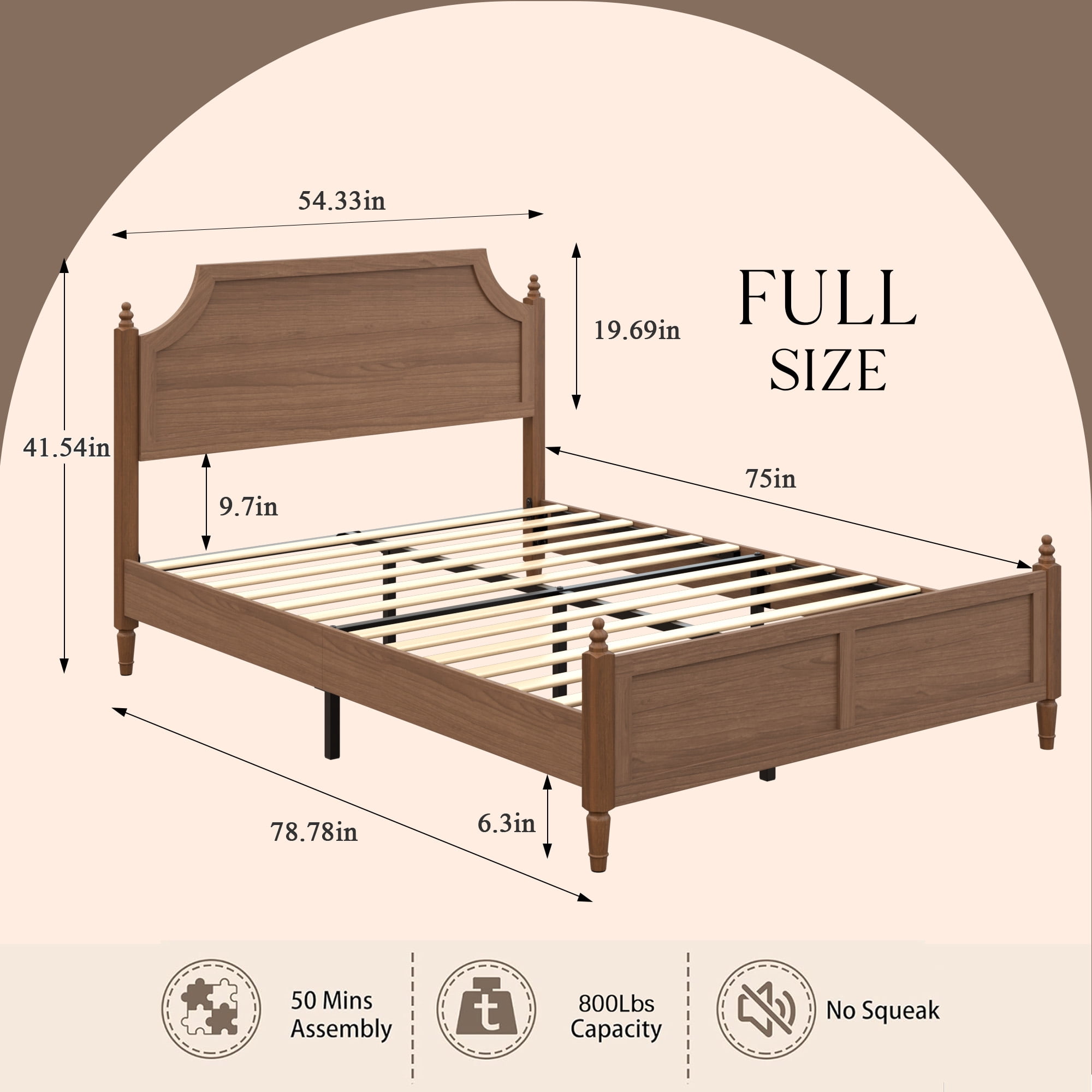 Howcool Full Platform Bed Frame with Headboard and Footboard,Under-Bed Storage,800lbs,No Box Spring Needed