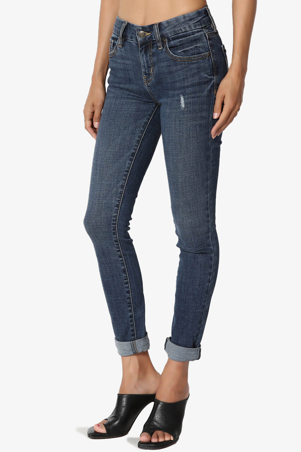 TheMogan Women's 0~3X Roll Up Mid Rise Dark Vintage Wash Tencel Denim Skinny Jeans - image 3 of 7