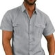 thumbnail image 3 of Camisa con Botones para Hombre Manga Corta Doble Bolsillo Color Puro Transpirable Camisa Informal para Hombre para Fiesta de Trabajo Diaria Gris L, 3 of 6