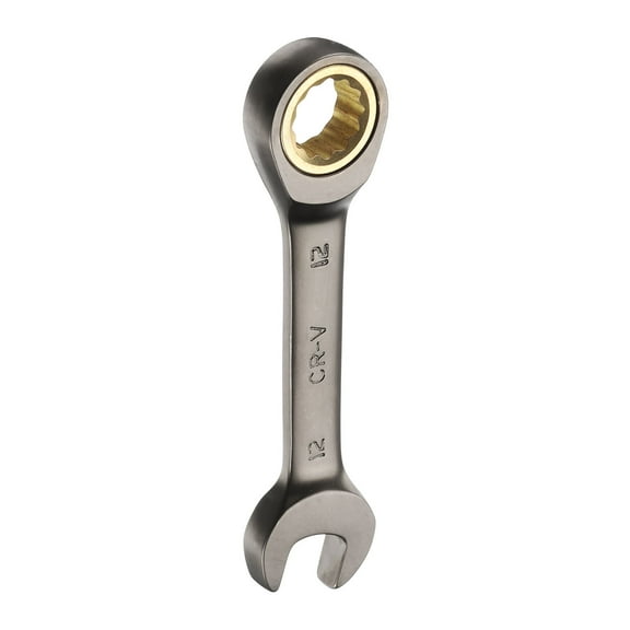 Stubby Ratcheting Wrench 12mm Metric Box and Open End Cr-Mo Steel 12-Point 72-Teeth Geared Combination Wrench Spanner for Home Auto Repair Machine Maintenance