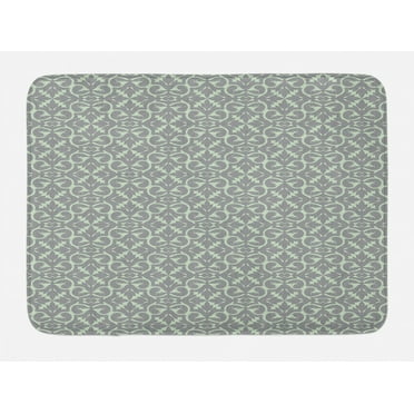 Geometric Bath Mat, Retro Style Illustration Ornamented with Abstract Shapes Art Print, Plush Bathroom Decor Mat with Non Slip Backing, 29.5" X 17.5", Pale Taupe Pale Green, by Ambesonne