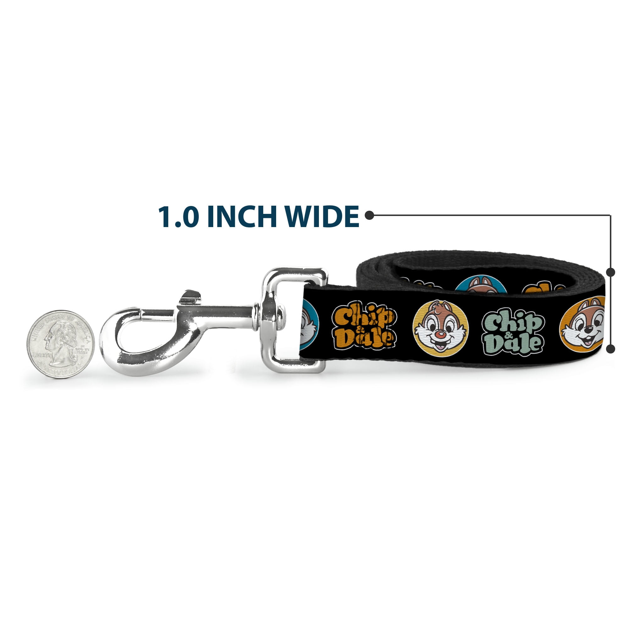 Disney Pet Leash, Dog Leash, Chip and Dale Expression Bubbles Black Multi Color, 6 Feet Long 1.0 Inch Wide