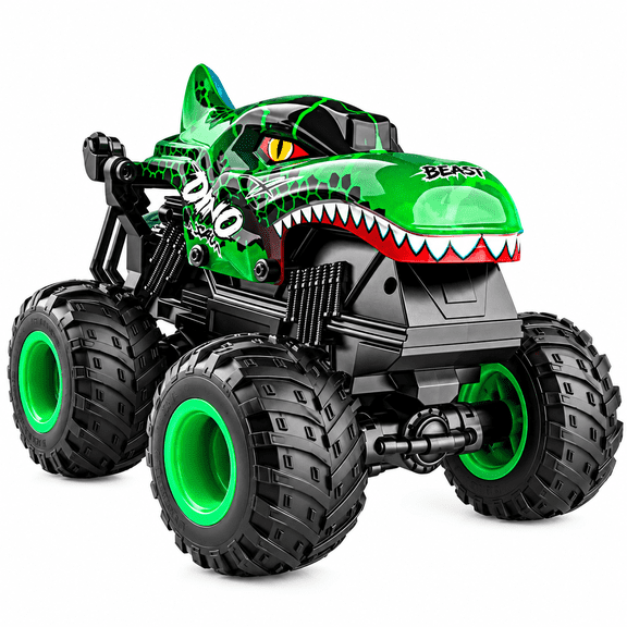 Remote Control Monster Truck Dinosaur 1:20 Scale with LED Lights Music 360 Degree Spins 2.4GHz All Terrain Off-Road