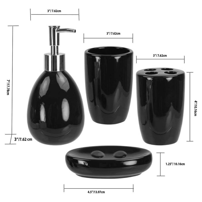 Home Basics Black Ceramic 4 Piece Bath Accessory Set 