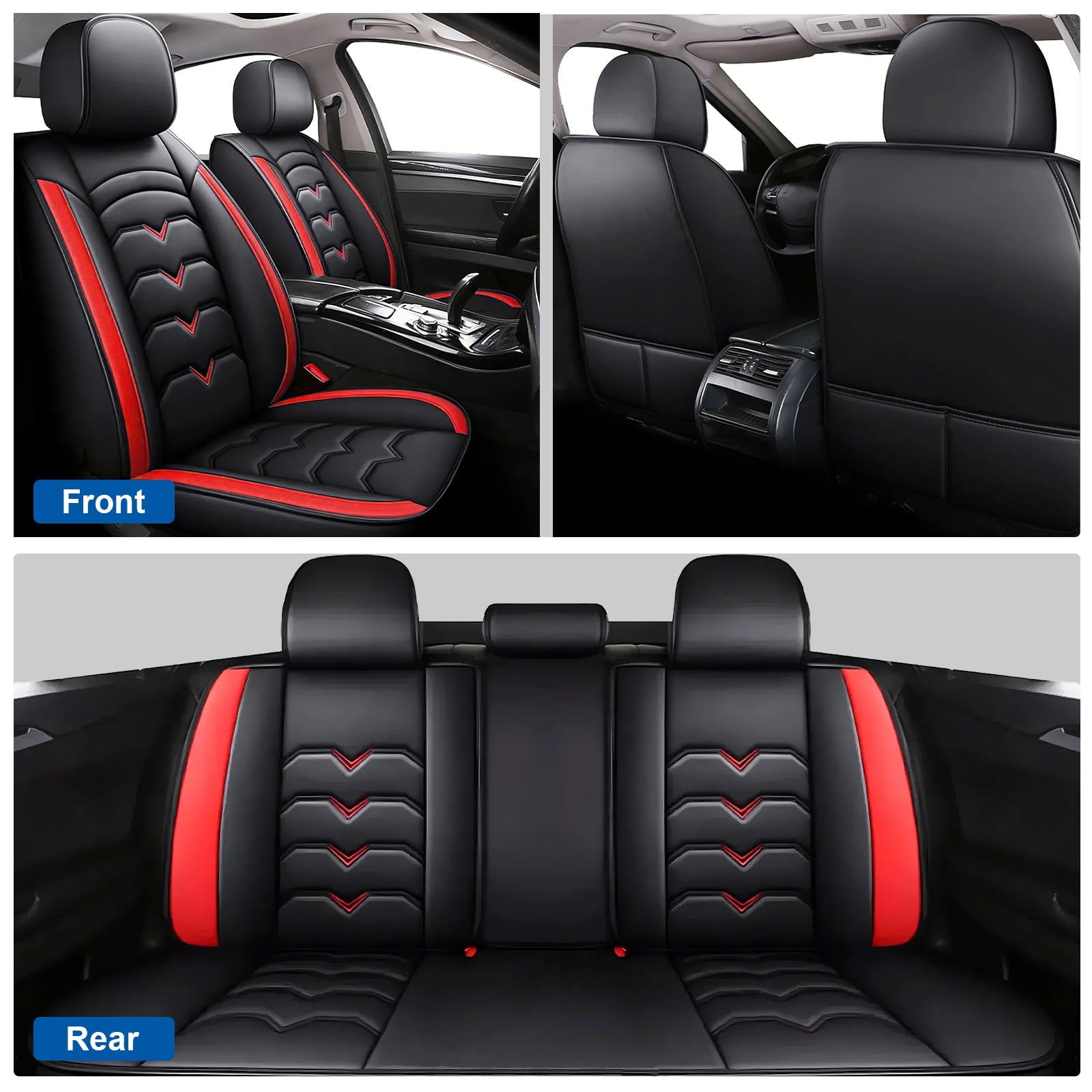 FANOTEK Car Seat Cover Custom Fit for Chevrolet Trax 2015-2021, Waterproof Durable Pu Leather 5 Seat Automotive Seat Cushion Protectors Black Red