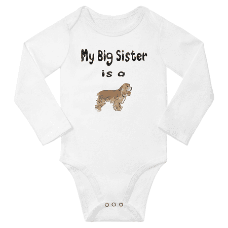 

My Big Sister is a American Cocker Spaniel Dog Cute Baby Long Sleeve Clothing Bodysuits Boy Girl (White 6-12M)