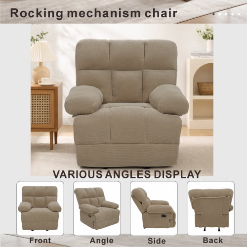 MOONMISS Modern Manual Rocker Recliner Chair, with nubby upholstery Fabric for Living Room,Beige