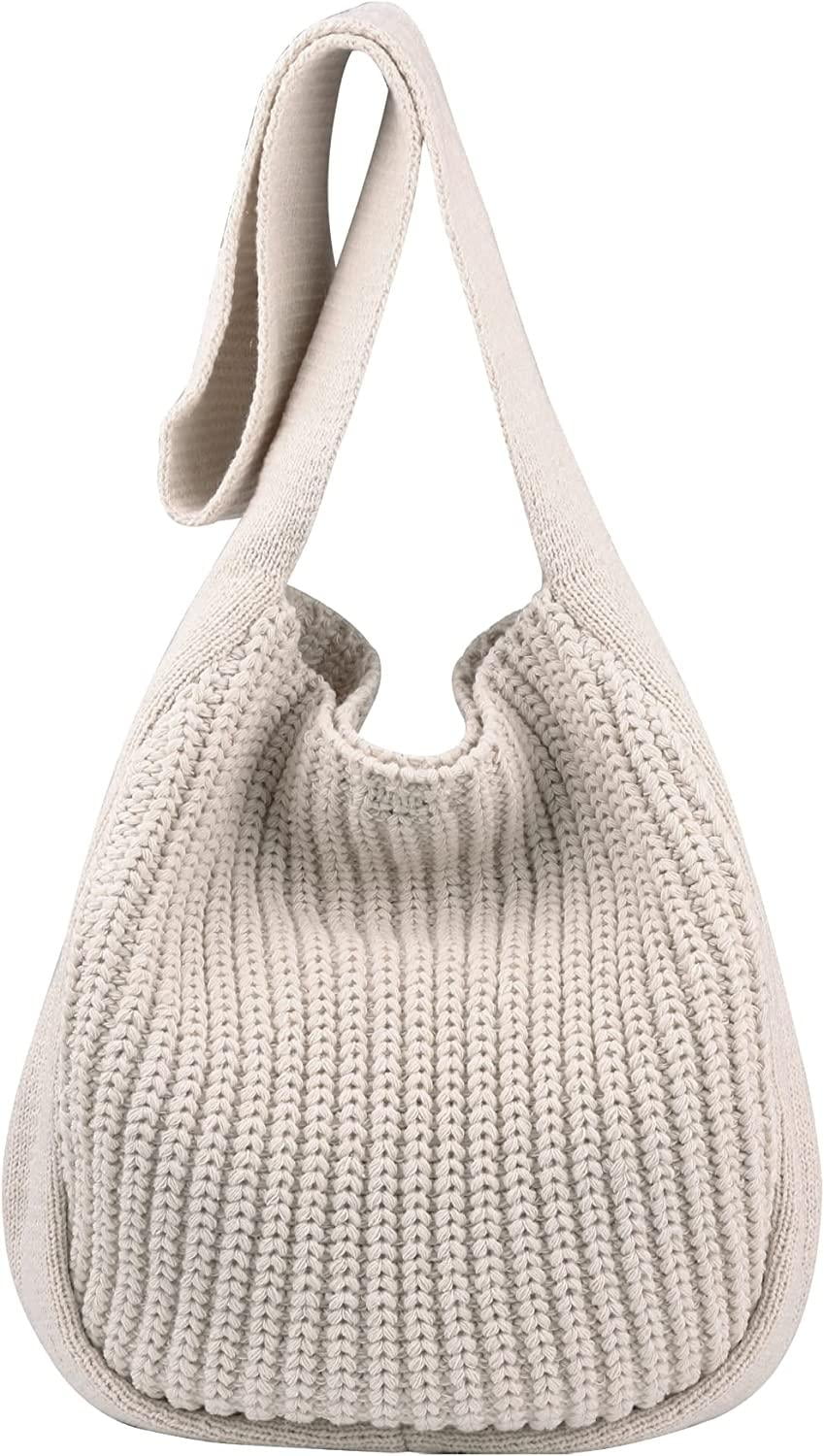 Women's Crocheted Crossbody Tote Hobo Bag, Knitted Shoulder Handbag