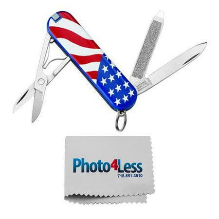 Victorinox Swiss Army Classic SD Pocket Knife, American Flag, 58mm + Photo4less Cleaning Cloth
