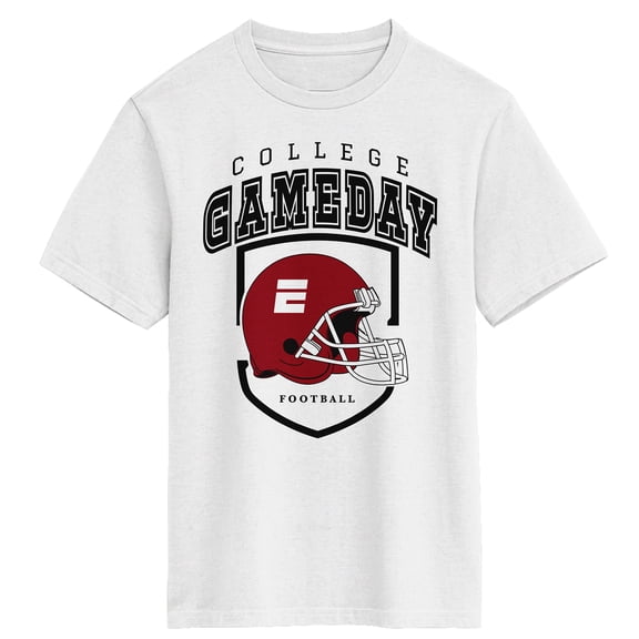 ESPN Red Football Helmet College Gameday Youth White Crew Neck Short Sleeve T-shirt-XL