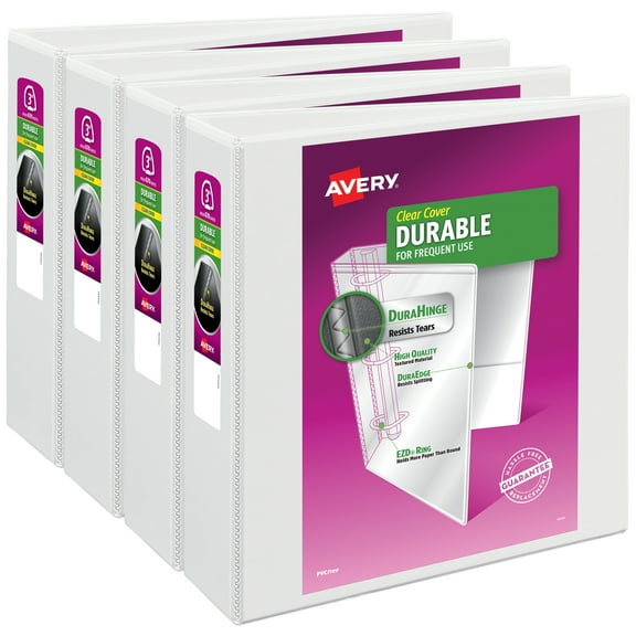Avery Durable View Binders, 3" Rings, 4 White Binders (09203)