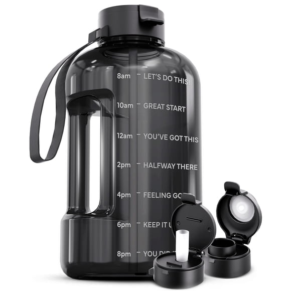 Botella de agua AQUAFIT de 1 galón con marcador de tiempo sin BPA, gris