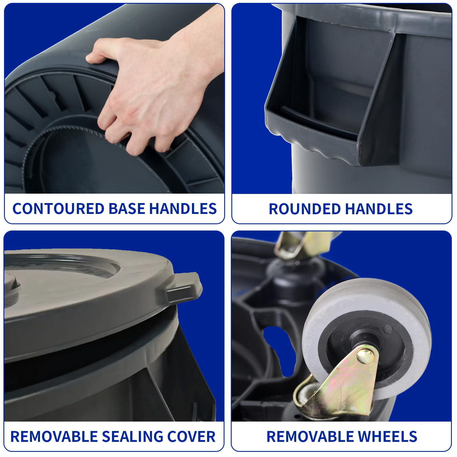 32 Gallon Outdoor Trash Can with Lid and Wheels, Large Trash Can with Removable Wheels and Sturdy Handle, Garbage Cans for Kitchen, Hospitals, Garages, Backyards and Yards