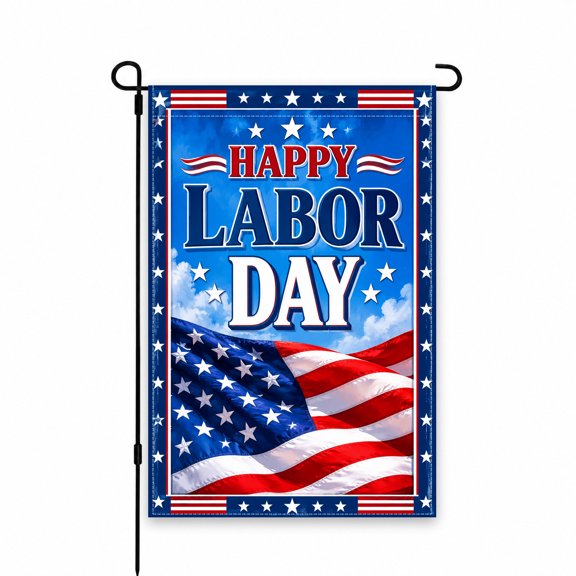 Happy Labor Day Garden Flag, Patriotic American Flag Design, Red White Blue, 12 x 18 Inch Outdoor Decor for Yard, Lawn, Patio, Porch Celebration