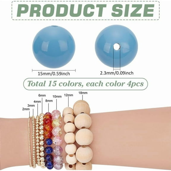 60pcs 15mm Blue Silicone Round Beads for DIY Crafts