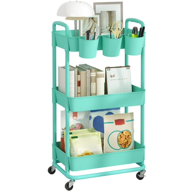 Carrito utilitario JIUYOTREE con ruedas bloqueables de 3 niveles, color verde