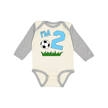 

Inktastic Im Two! second birthday soccer Gift Baby Boy or Baby Girl Long Sleeve Bodysuit