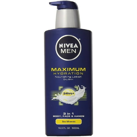 NIVEA FOR MEN Maximum Hydration Nourishing Lotion, Sea Minerals 16.90 oz (Pack of 4)