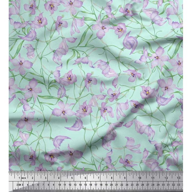 Soimoi Silk Fabric Leaves & Wild Flower Floral Print Fabric by Yard 42 Inch Wide