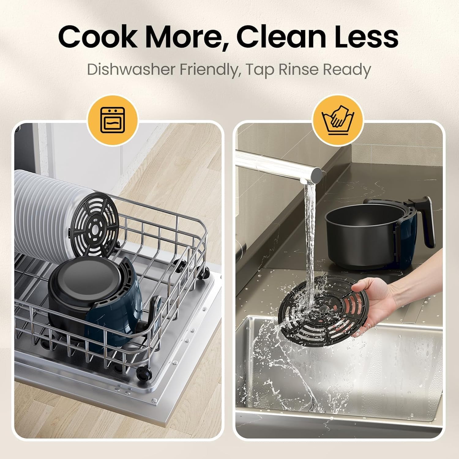 Compact Air Fryer with Rapid Air Circulation Technology, Nonstick Basket for Healthy Low-Oil Cooking, Auto Shut-Off, Black