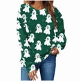 thumbnail image 5 of HAOTAGS Holiday Shirts for Women Business Casual Halloween Green Sweatshirts Crew Neck Graphic Long Sleeve Blouses for Women, 5 of 5