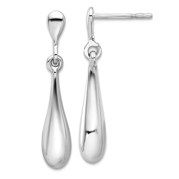 14k White Gold Polished Teardrop Post Dangle Earrings 26.87x4.89mm Wide Dangle Earring for Women
