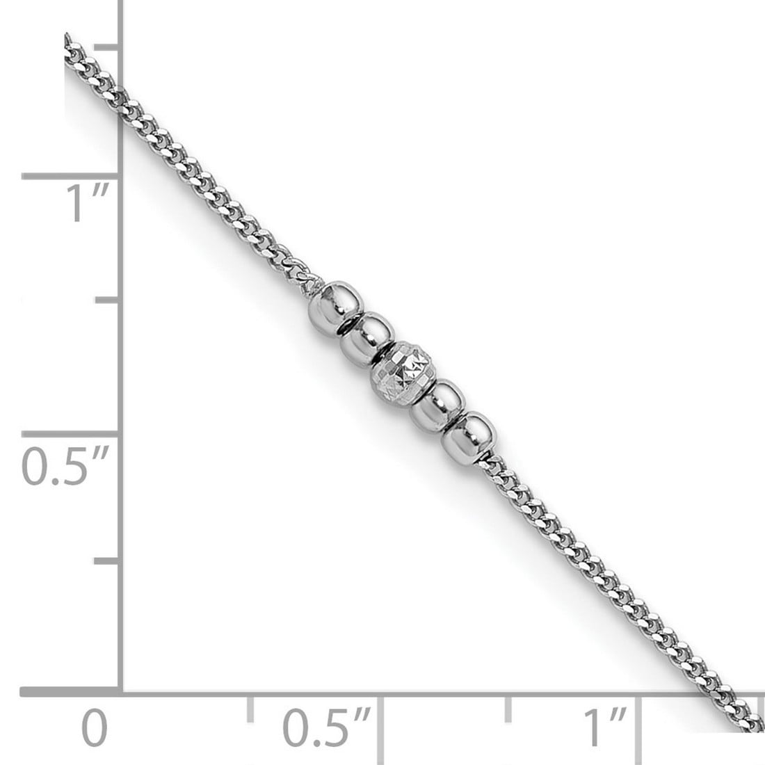 1.3mm 925 Sterling Silver Rhodium Plated Sparkle-Cut Beaded Plus 1in Extension Anklet 9 Inch Anklet for Women