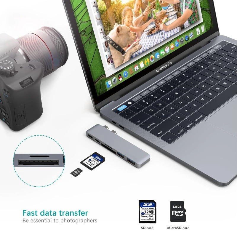 6 In 1 USB C Hub USB Type C Hub Adapter For MacBook Pro/Air M1 M2 2021 2020 2019 2018 Thunderbolt 3 PD USB 3.0 SD TF Card Reader