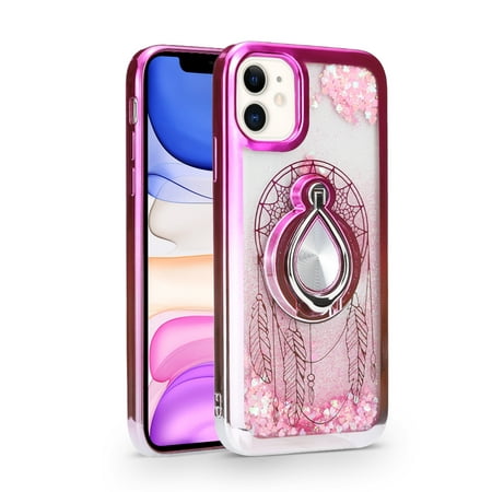 iPhone 12 mini Phone Case, Slim Kickstand Liquid Glitter Dual Colors Stylish for iPhone 12 mini Phone Case Pink/Silver