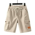 thumbnail image 5 of Havenre Men's Cotton Cargo Shorts Loose Regular Fit Elastic Drawstring Waist Bermuda Shorts Summer Casual Beach Shorts with Pockets Khaki S, 5 of 9