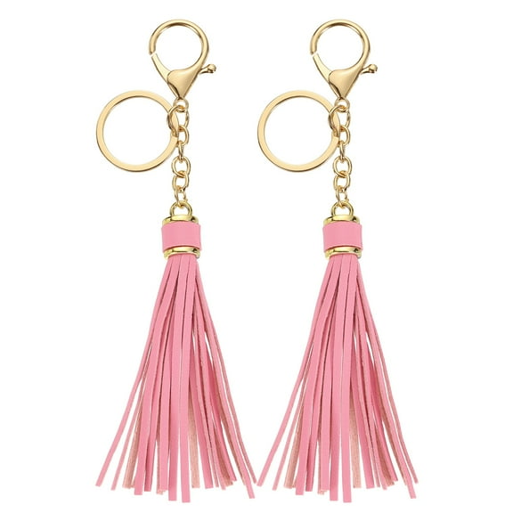 2Pack Leather Keychain Tassels with Lobster Clasp Key Ring, Pink