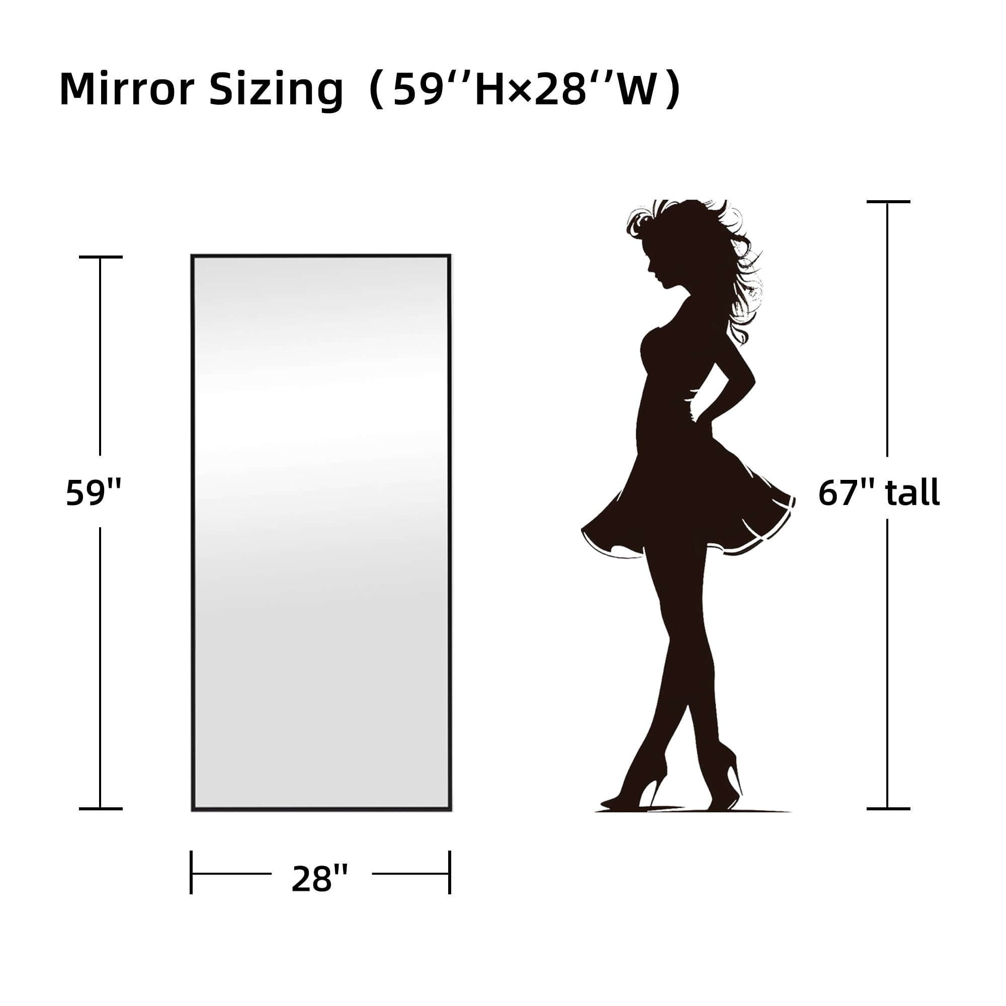 MAYEERTY 59" x 28" Black Modern Rectangle Full Length Floor Mirror