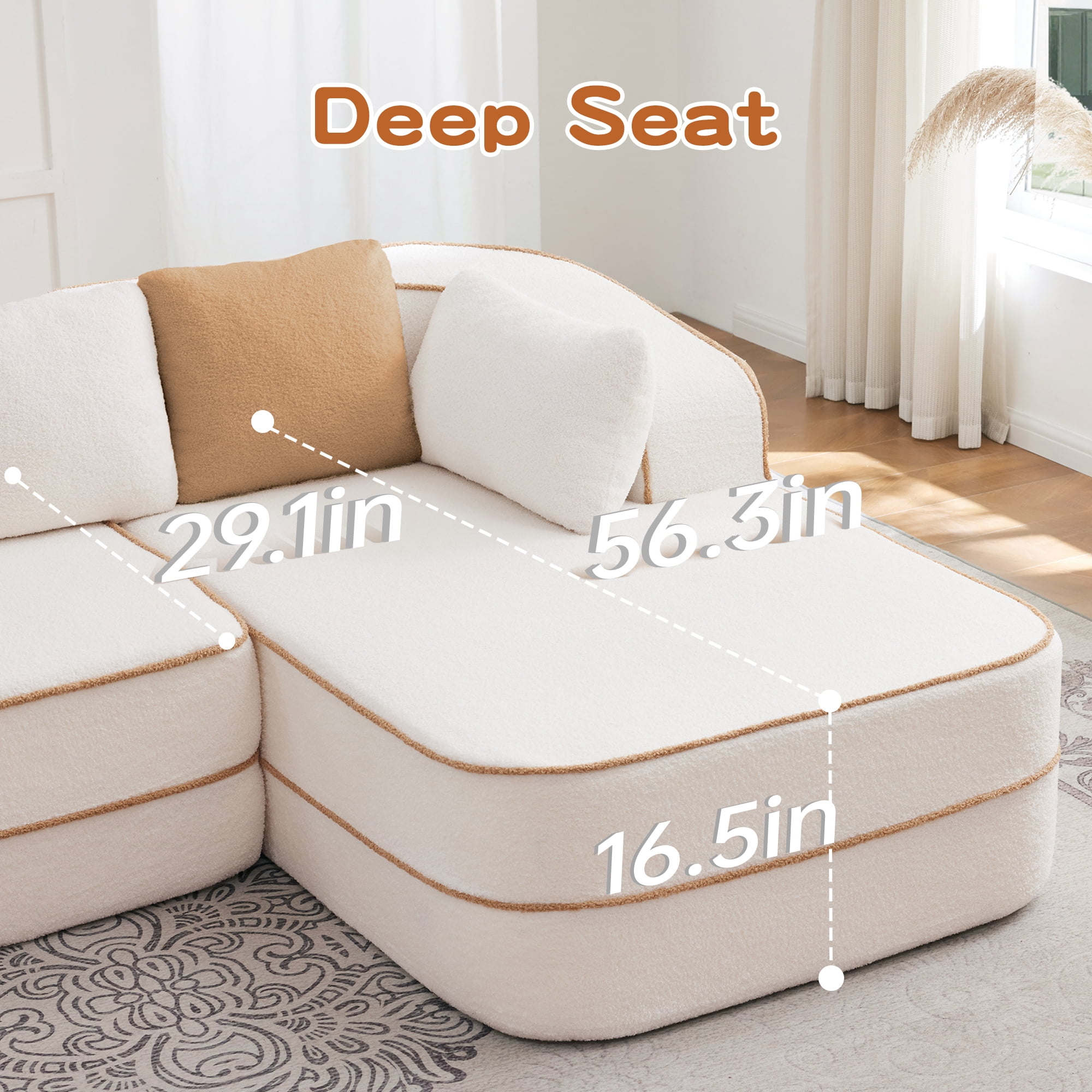 Alvantor 135"Cloud Sectional Couch with Chaise, L-Shape Teddy Fabric Boneless Sofa with Deep Seat, Modern 4-Seat Upholstered Sofa for Living Room, Green