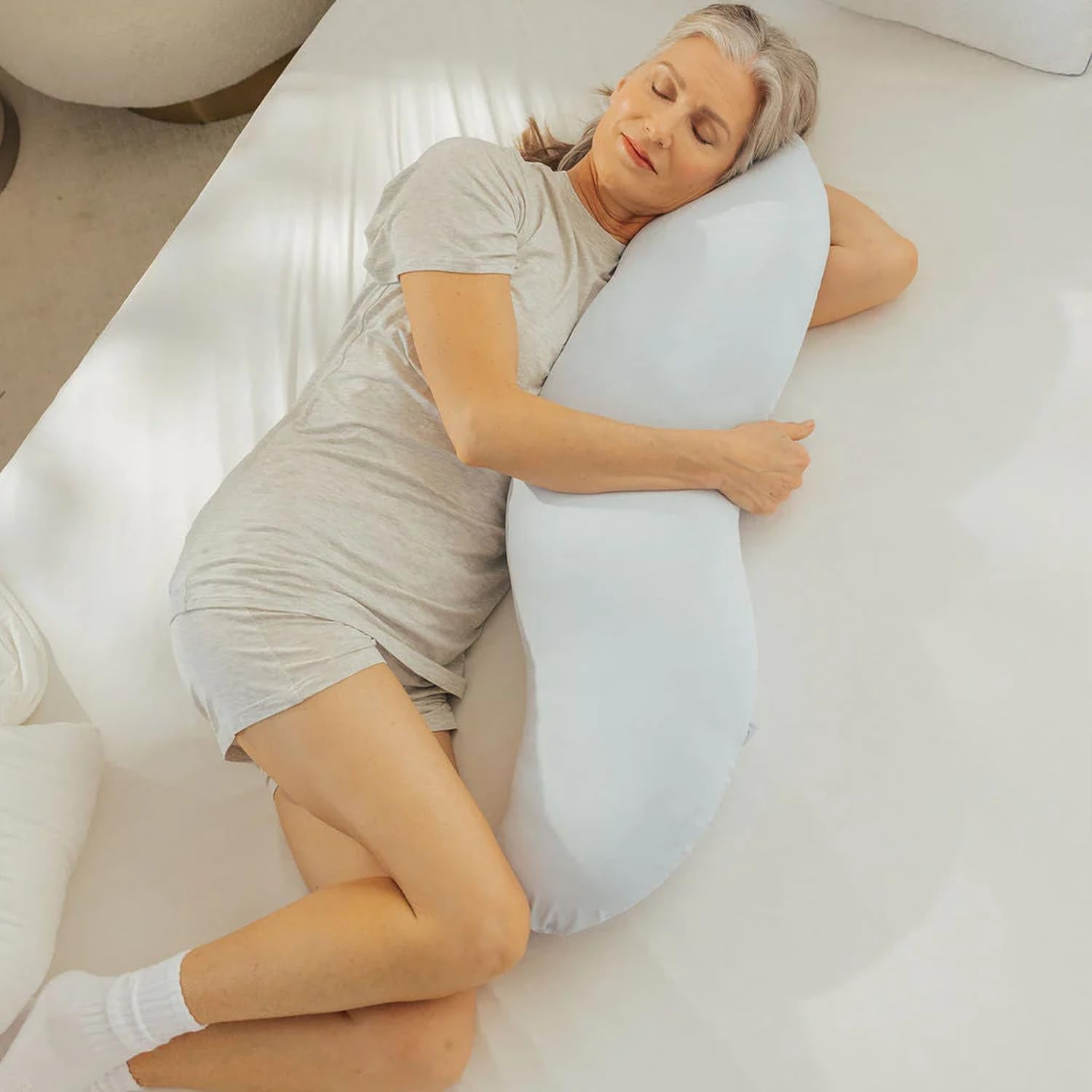 Body Cooling Pillow, Double Wave Curve Side Sleeper Pillow, Ergonomic, Cooling Side Sleeper Body Pillow, Full Body Support Pillow for Arms, Hips & Knees, Soft Breathable Fiber Fill (1pcs)