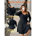 thumbnail image 7 of Sucegi Plus Size Long Sleeve Ribbed Dress - Tie Neck, Waist-Cinching, Vintage Fashion for Women, Winter New Arrivals., 7 of 7