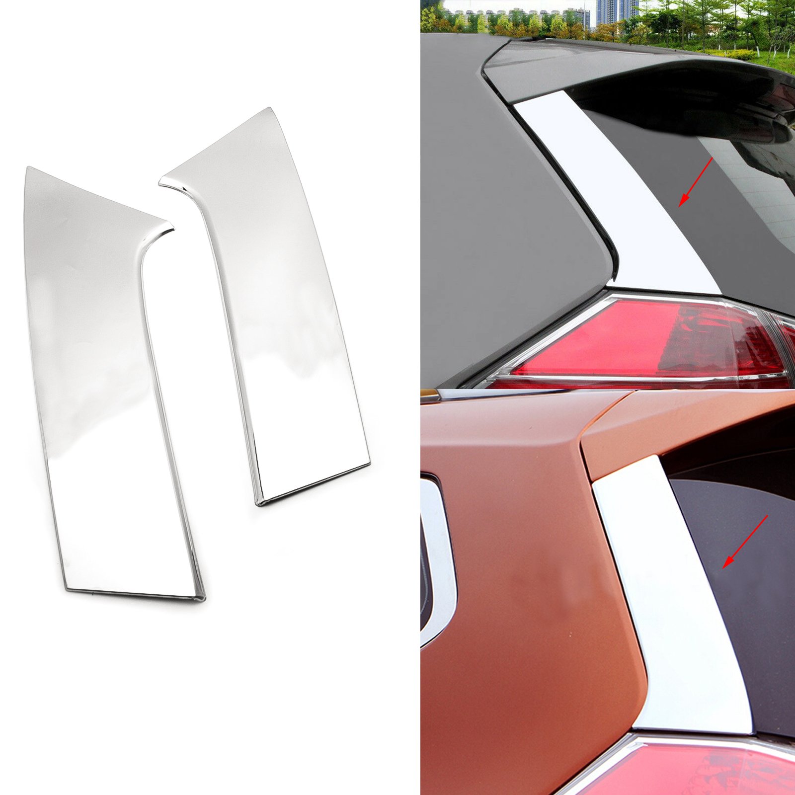 Xotic Tech 2pcs Stainless Steel Car Rear Window Spoiler Pillar Cover