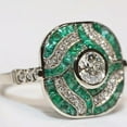 thumbnail image 5 of Arish Jewels Art Deco Round Cut Lab Created Diamond & Emerald Halo 925 Silver Engagement Gift Ring, 5 of 7