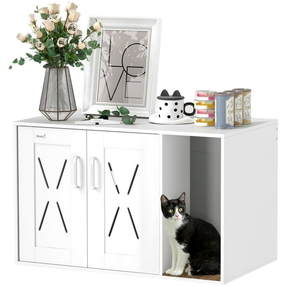 PawHut Cat Litter Box Enclosure Cat House Side Table with Scratching Board