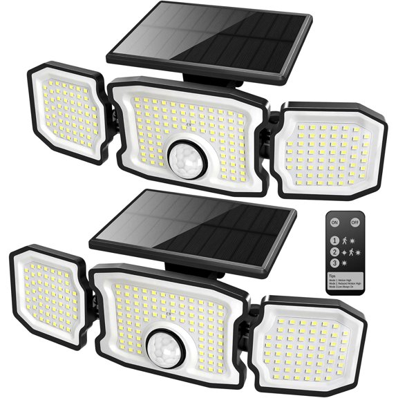 Solar Flood Lights Outdoor- 2800LM 200LED Motion Sensor Lights, 3 Heads & Modes 270° Wide Angle Powered Security for Yard, Garage(2 Pack)