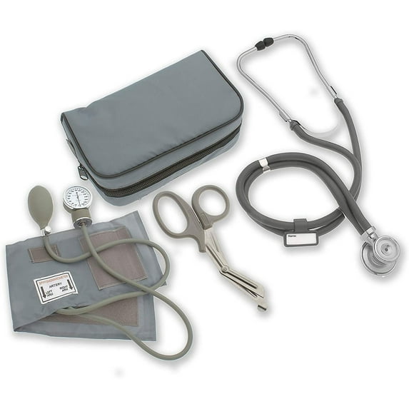 ASA Techmed Nurse Starter Kit - Stethoscope and Blood Pressure Cuff Set with EMT Shears (Gray)