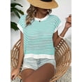 thumbnail image 3 of Womens Spring Boat Sweater Short Sleeve Nautical Catch of Day Vest Summer Knit Casual Round Neck Striped Tops Green M, 3 of 5